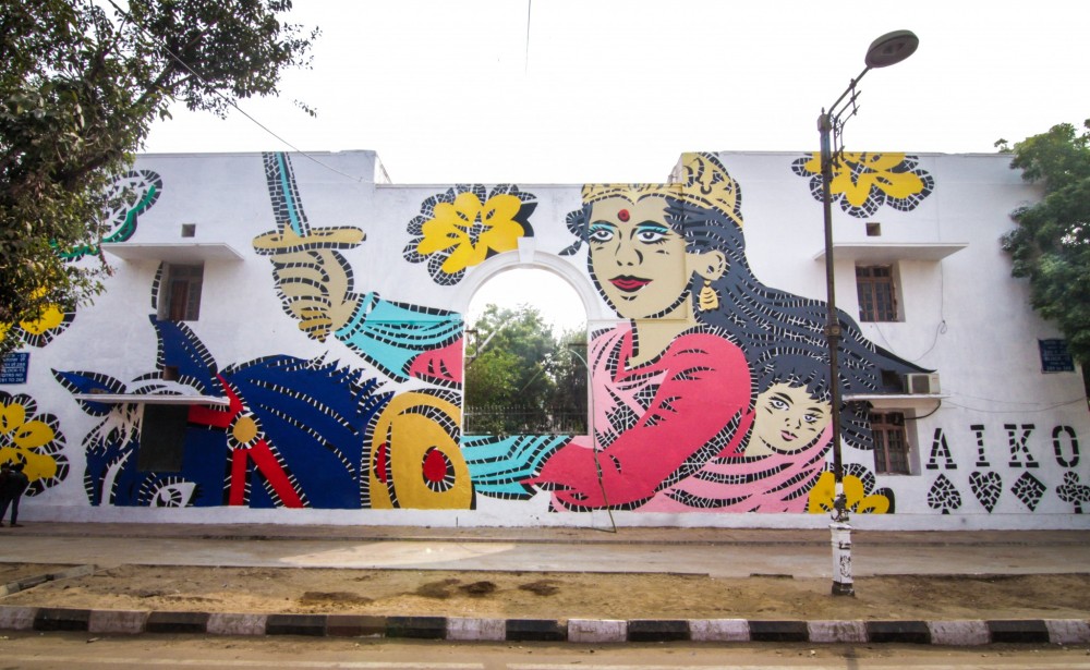 Art Work by Lady Aiko at Lodhi Colony. Image credits: Akshat Nauriyal